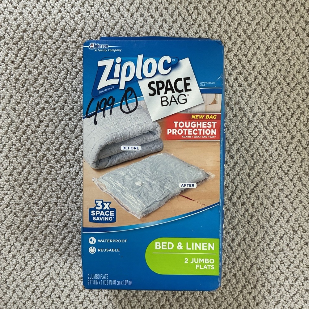 Ziploc Space Bag Bed & Linen Two Waterproof Reusable Jumbo Flats NEW